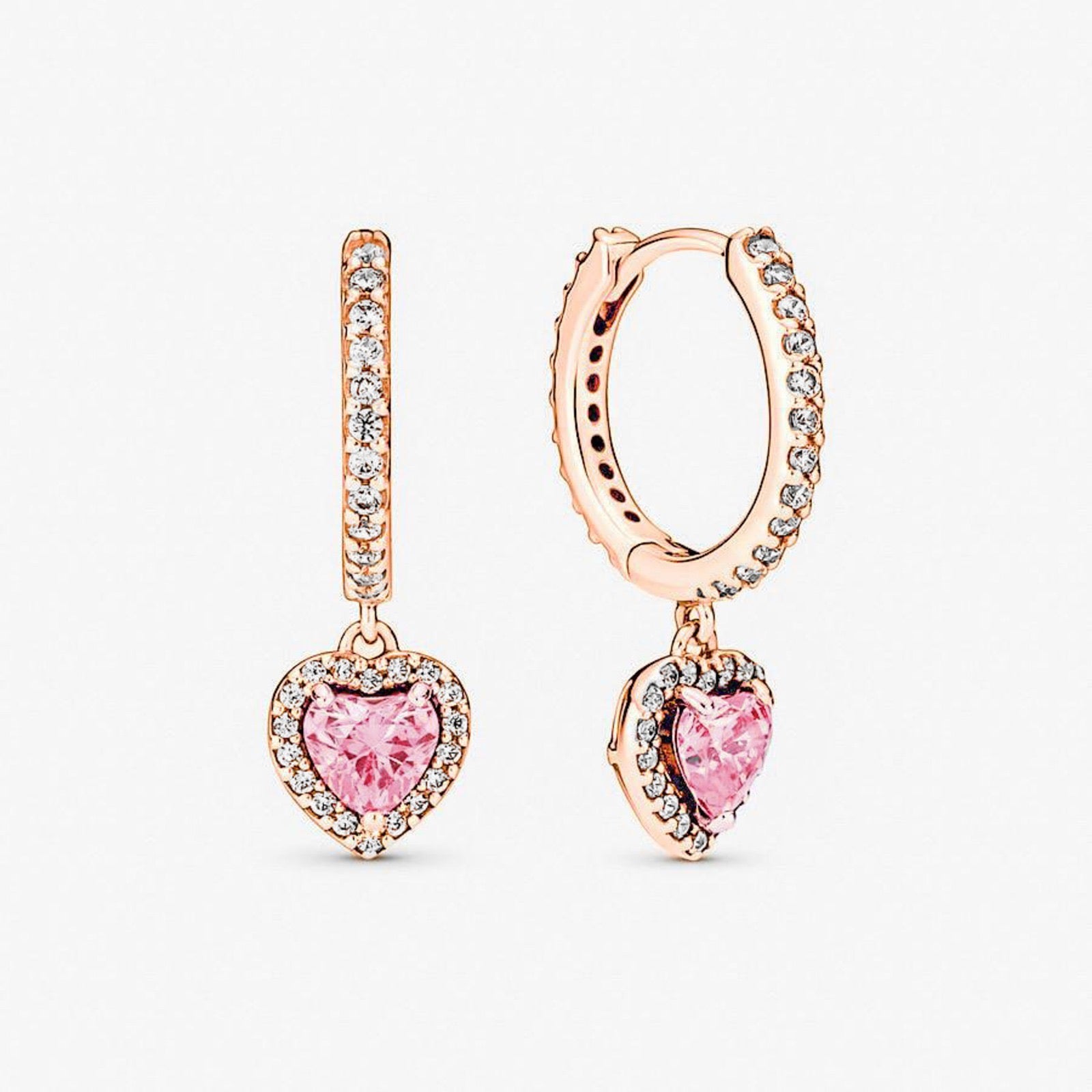 Gold n Pink Heart Hoops Earrings