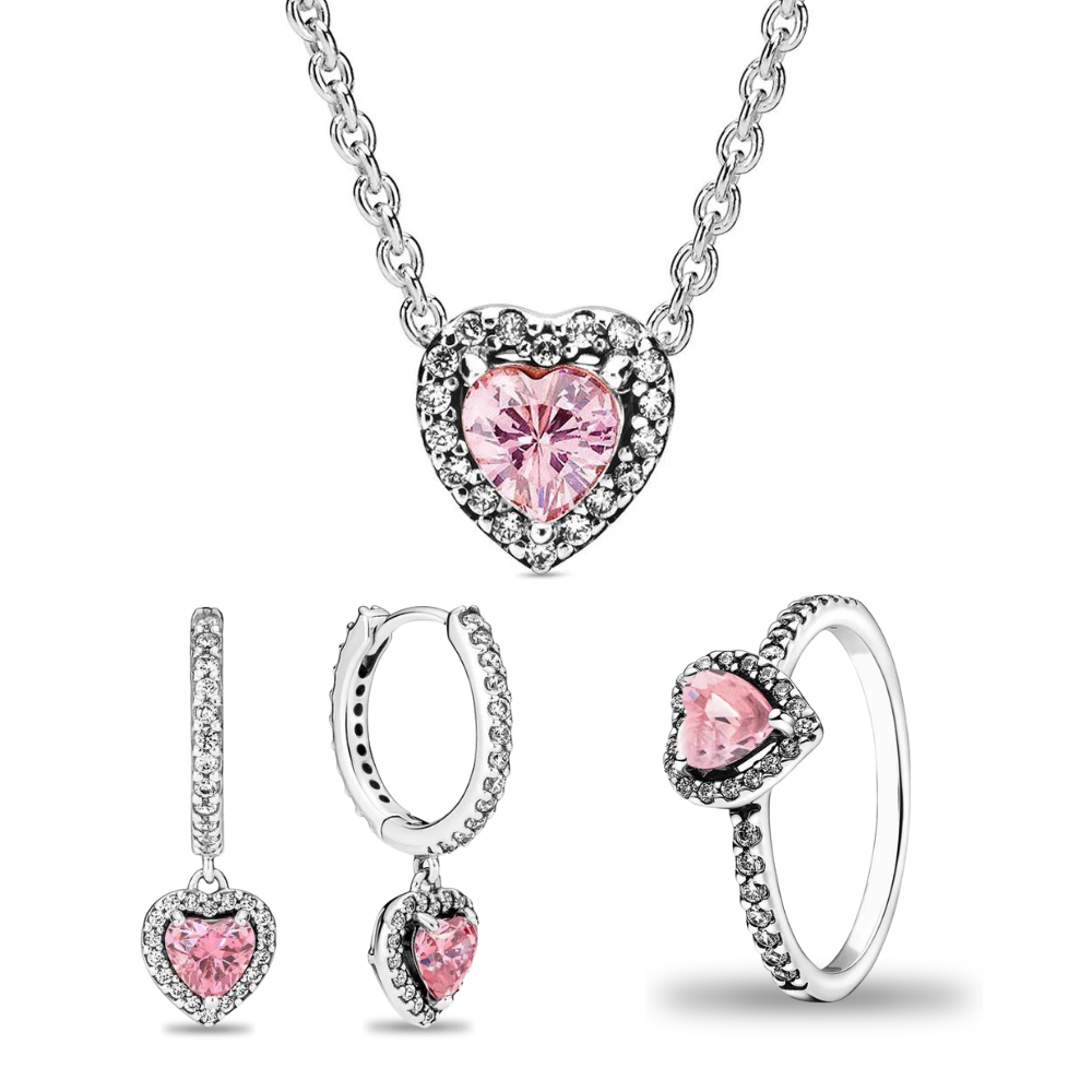 Silver n Pink Heart Set