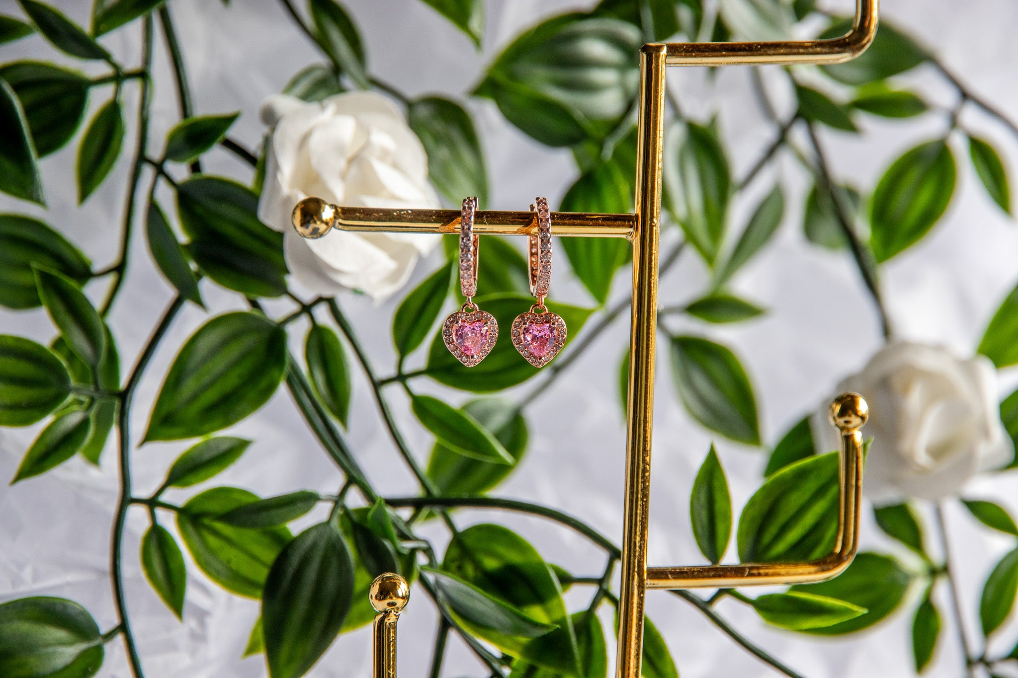 Gold n Pink Heart Hoops Earrings